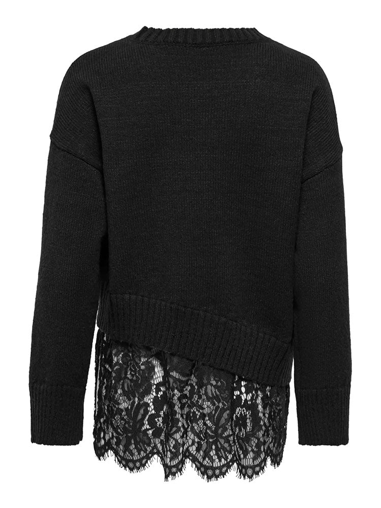 Onlevie Knit Lace Mix Sweater-Black