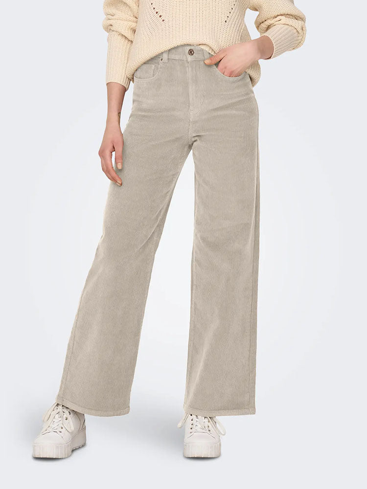 Onlhope Global High Waist Cord Trousers-Oatmeal