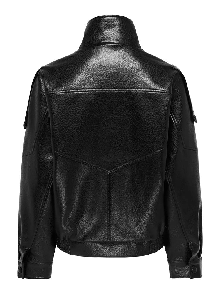 Jdyraye Oversized Faux Leather Bomber Jacket-Black