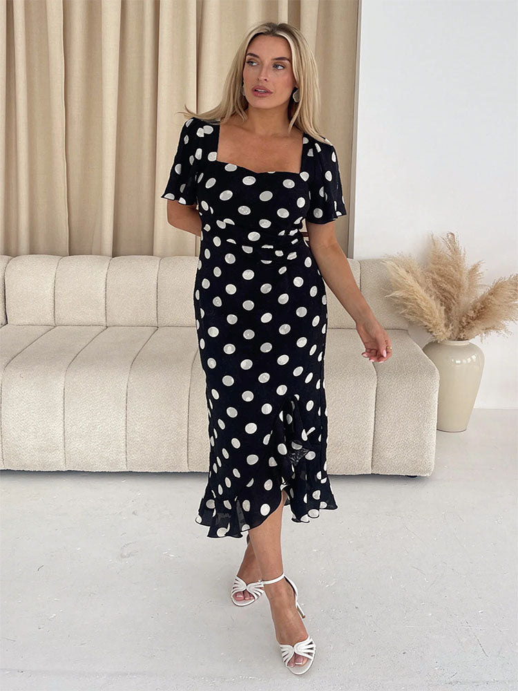 Heidi Spot Burnout Ruched Midi Dress