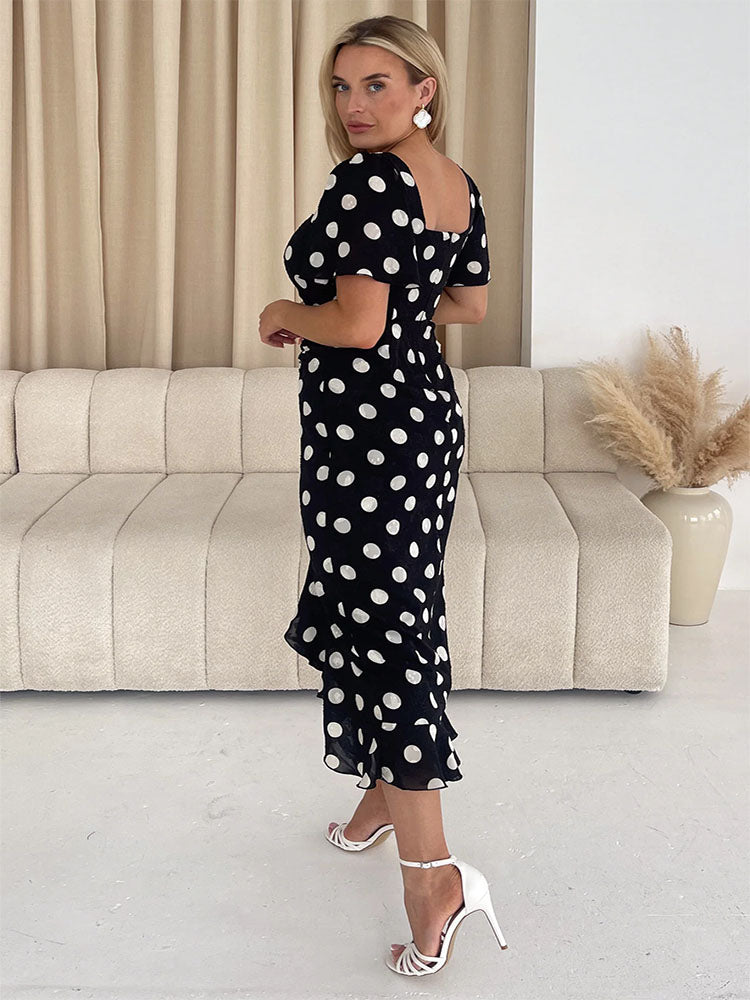 Heidi Spot Burnout Ruched Midi Dress