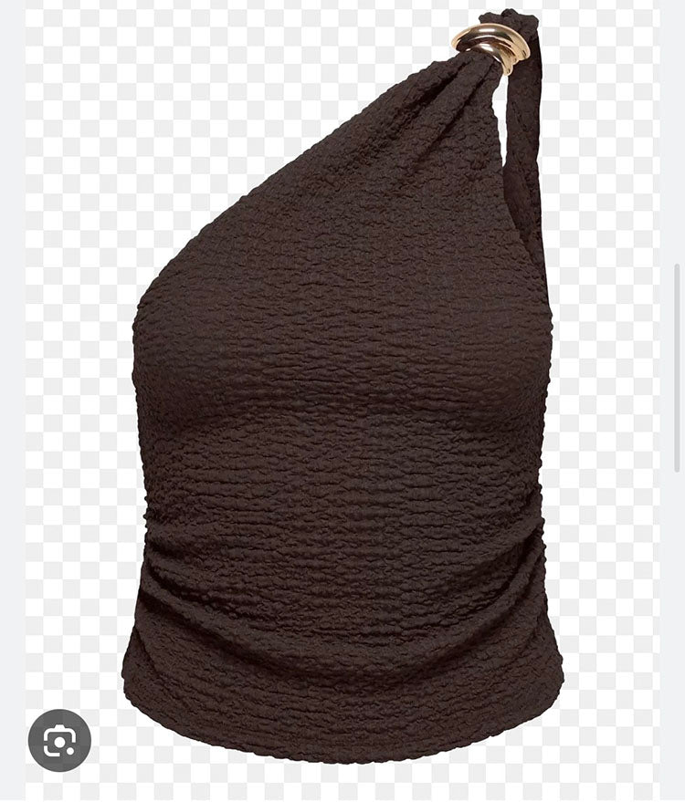 Onlerikka Assymetric Crinkle Top-Brown