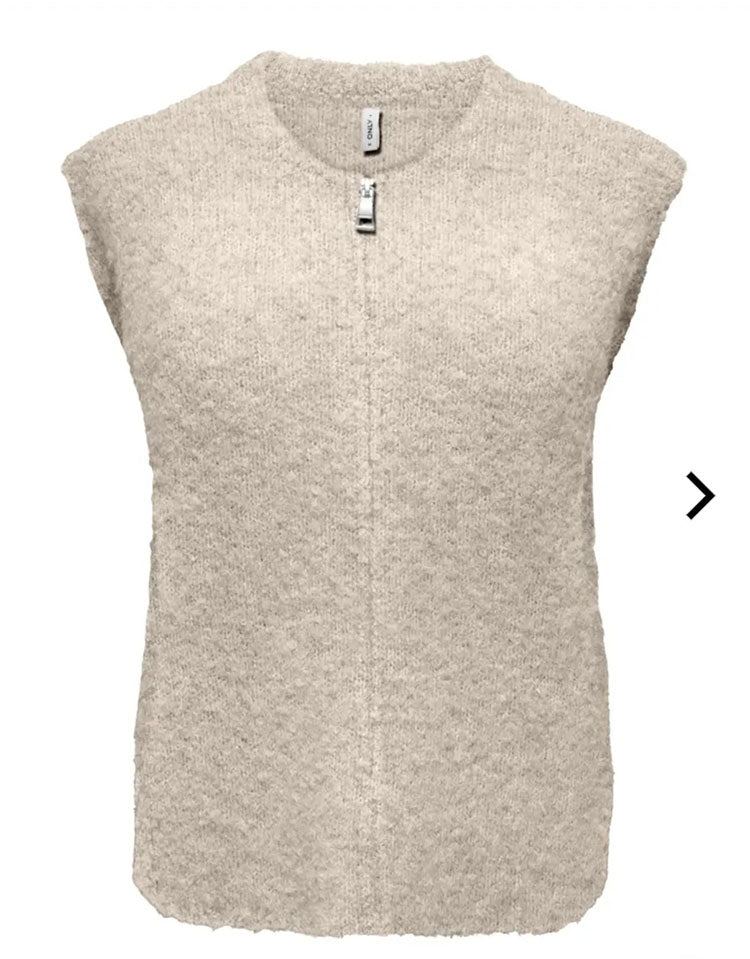 Onlbouble Knit Zip Vest-Beige