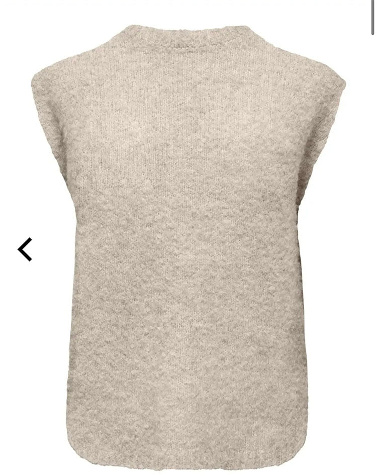 Onlbouble Knit Zip Vest-Beige