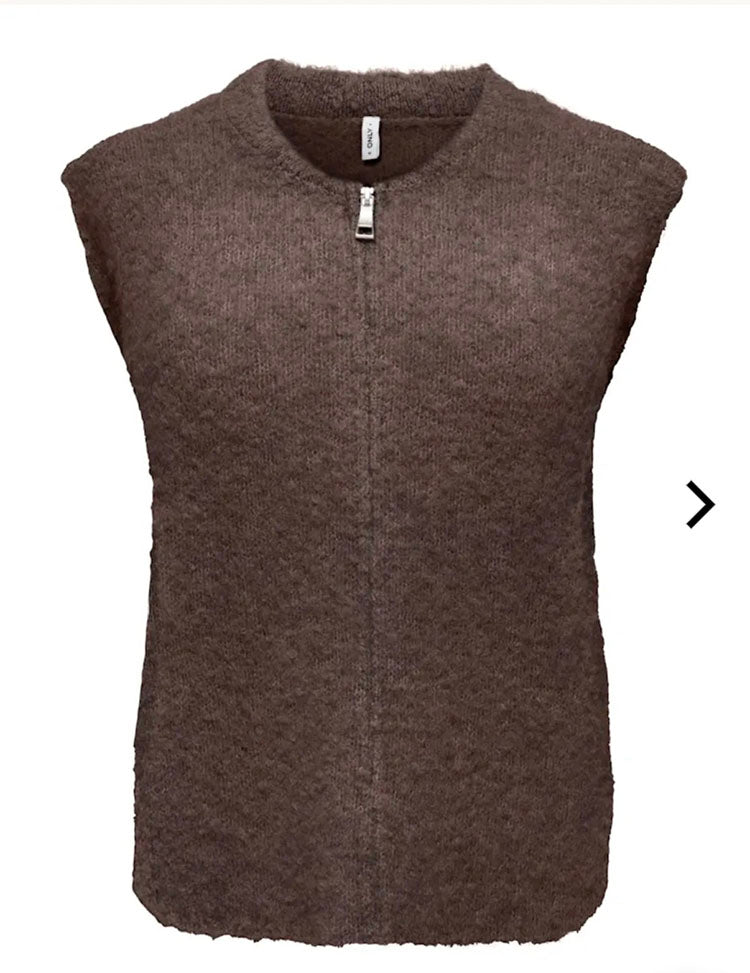 Onlbouble Knit Zip Vest-Brown