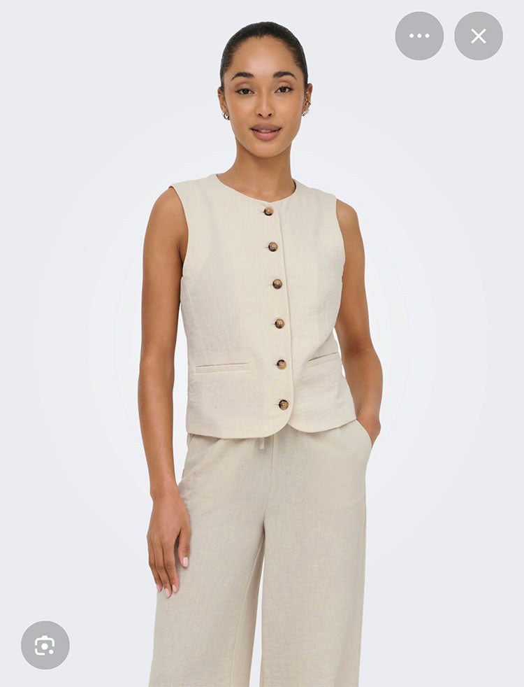 Jdycara Linen Wistcoat-Cream/Oatmeal