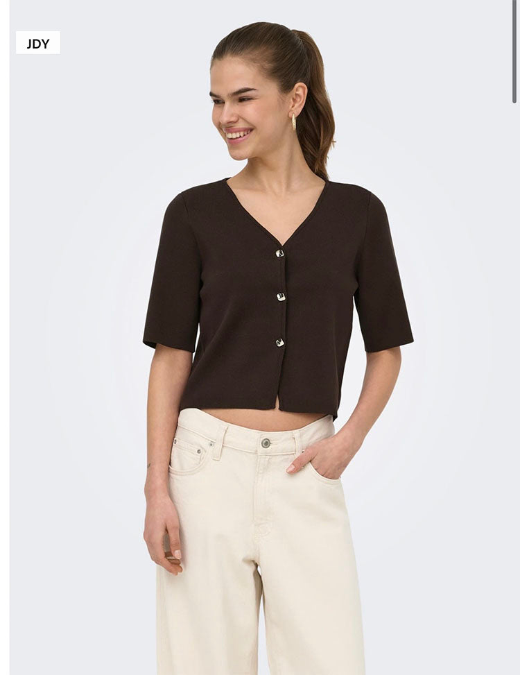 Jdyastra V Neck 3/4 Sleeve Button Cardigan-Coffee Bean