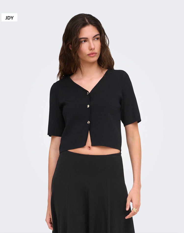 Jdyastra V Neck 3/4 Sleeve Button Cardigan-Black