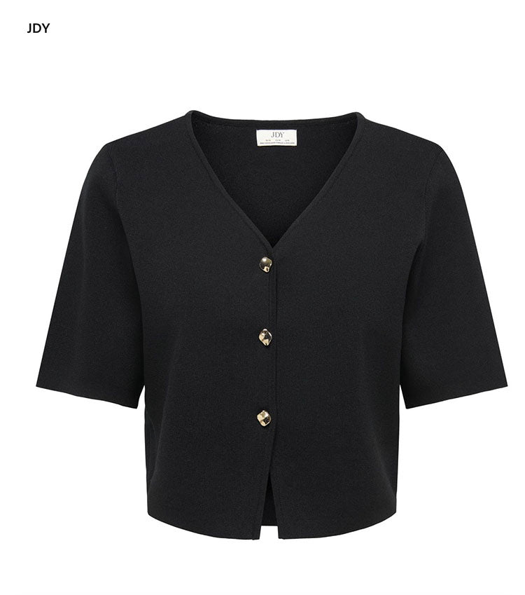 Jdyastra V Neck 3/4 Sleeve Button Cardigan-Black