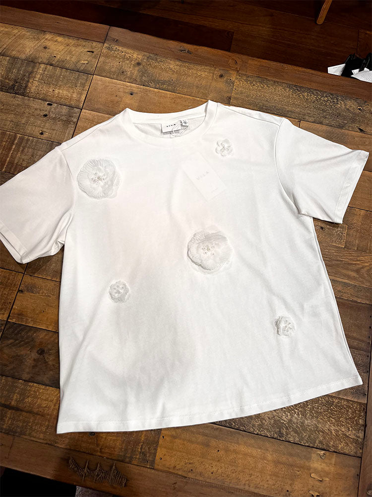 Vivarzima 3D Flower T-Shirt-White