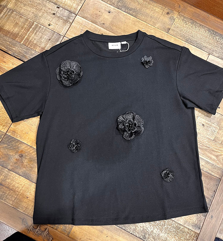Vivarzima 3D Flower T-Shirt-Black