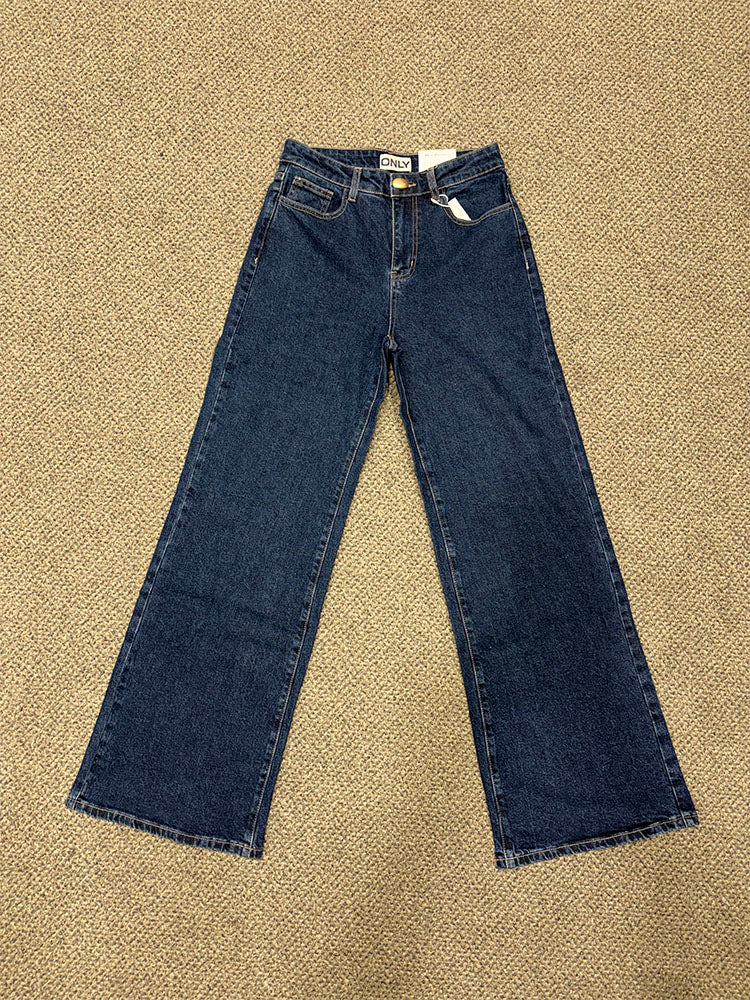 Onlopal High Waist Wide Flared Leg Denim Jeans-Medium Blue Denim