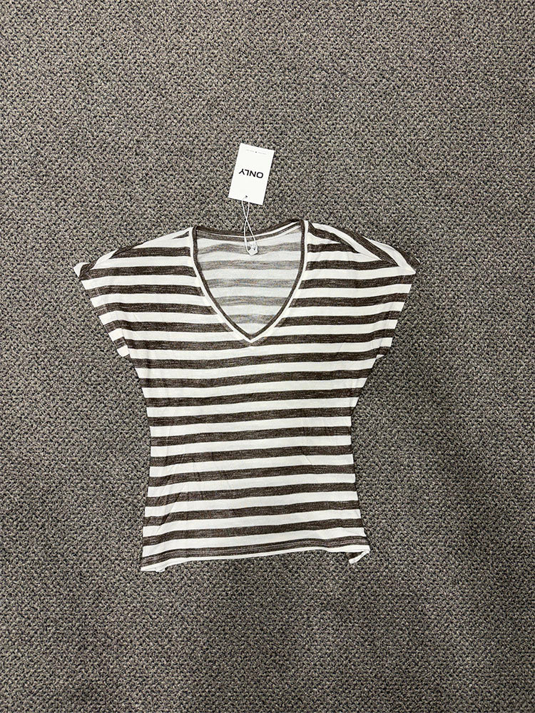 Onlliran Loose T-Shirt-Cream/Brown Stripe
