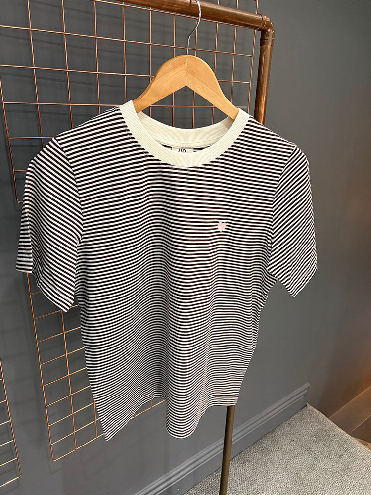 Jdypisa Stripe Pink Heart T-Shirt-Brown/Cream Stripe