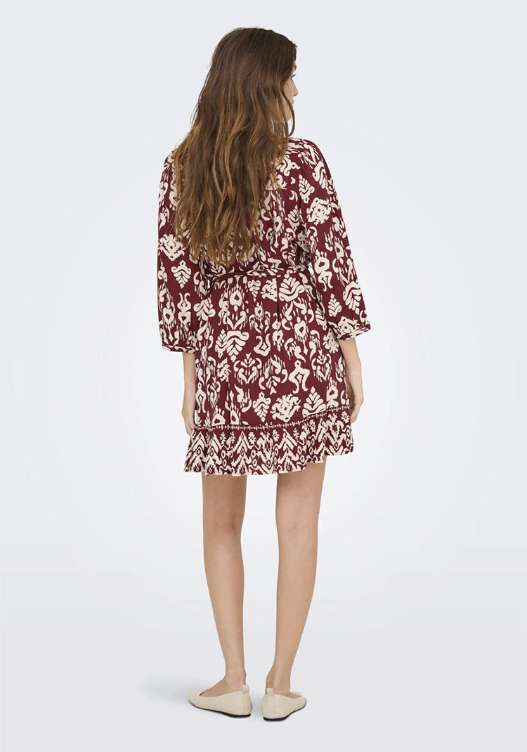 Onlantonia Short Dress-Brick Red/ Cream Abstract