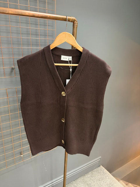 Viching V Neck Knit Waistcoat-Coffee Bean