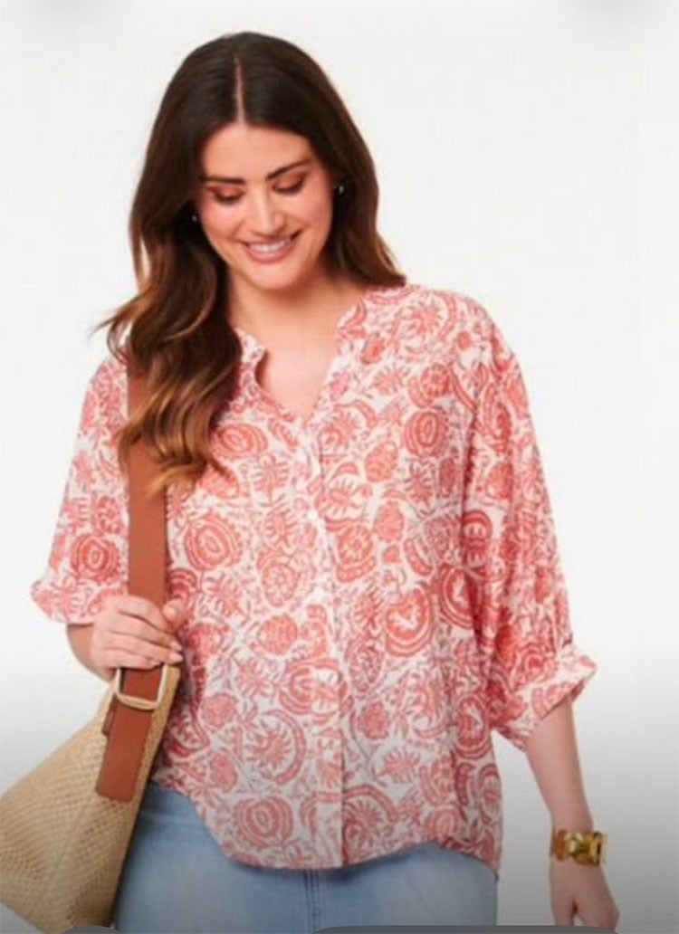 Stella Morgan Print Shirt-Cream/Orange