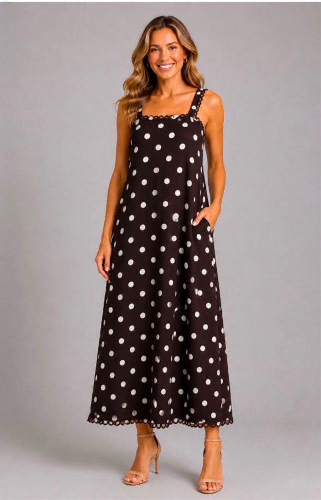 Brown Dress with White Polka Dots