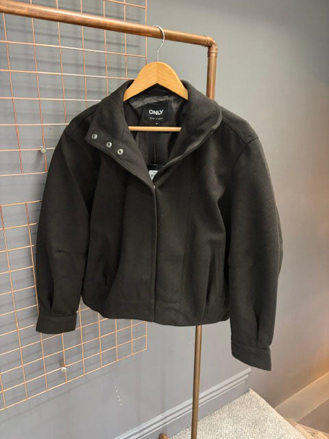 Onlasta High Collar Bomber Jacket-Chocolate