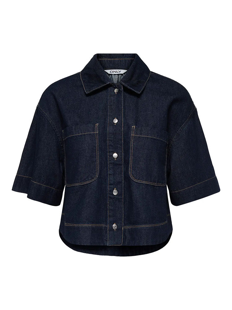 Onlcleo Short Sleeve Crop Denim Shirt-Light Blue Denim