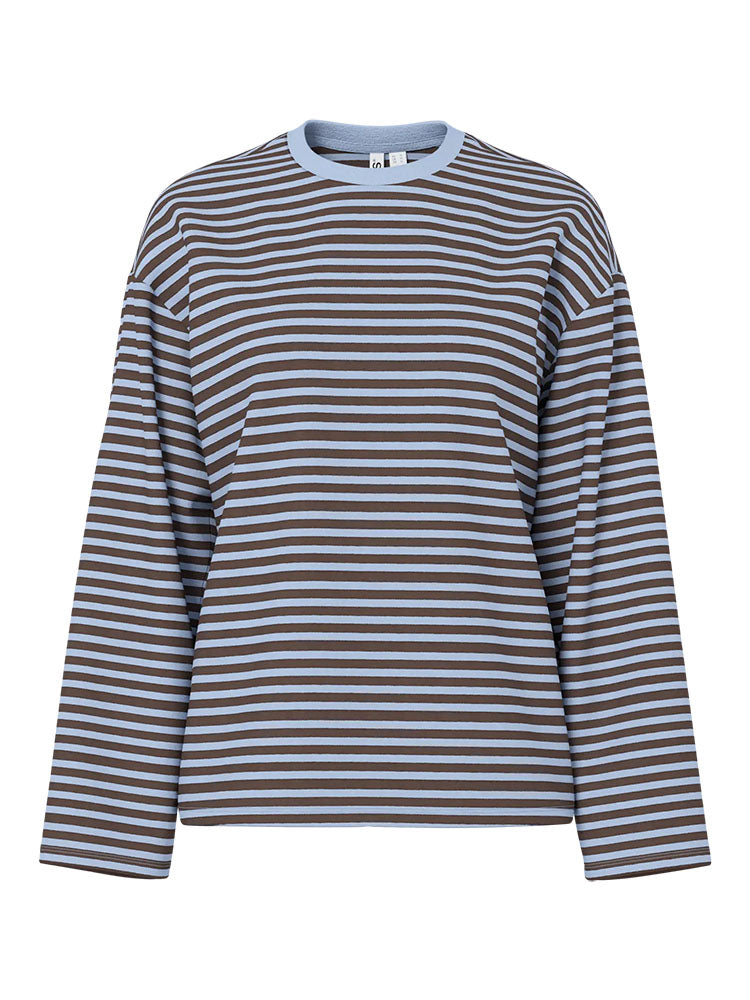 Pcsadie Long Sleeve Top-Blue/Brown Stripe