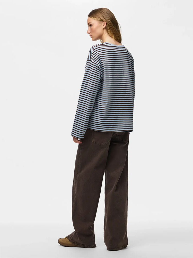 Pcsadie Long Sleeve Top-Blue/Brown Stripe