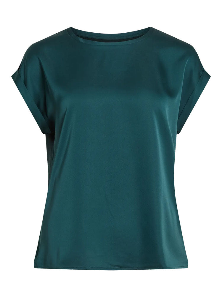 Viellette Short Sleeve Satin Top-Ponderosa pink (Dark Green)