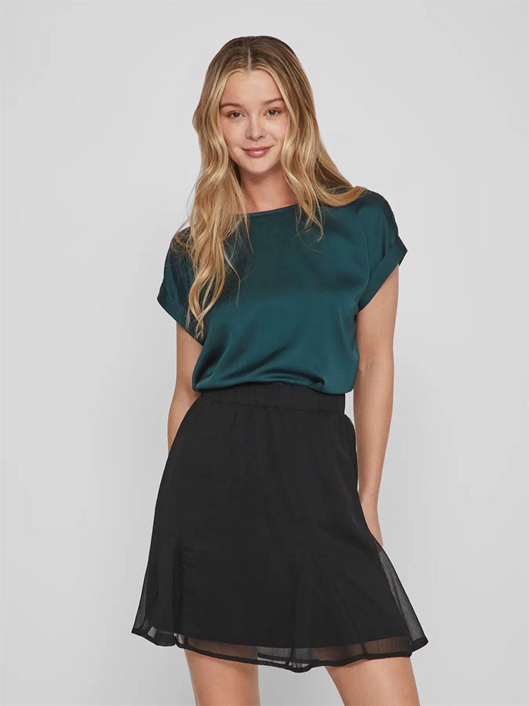 Viellette Short Sleeve Satin Top-Ponderosa pink (Dark Green)