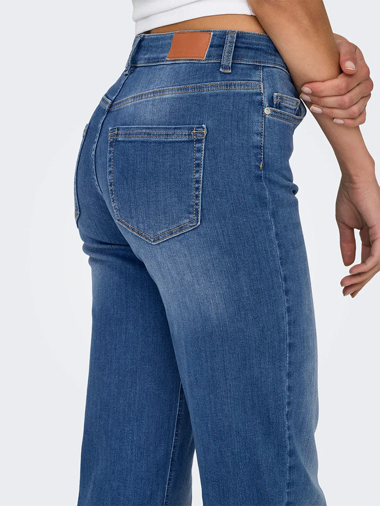 Onlblush Mid Waist Straight Leg Jeans-Medium Blue Denim