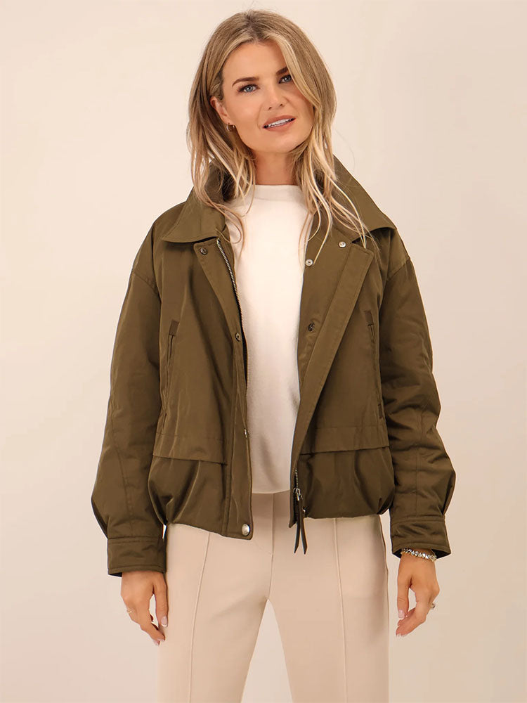 Kate & Pippa Aspen Detachable Fur Collar Jacket In Khaki