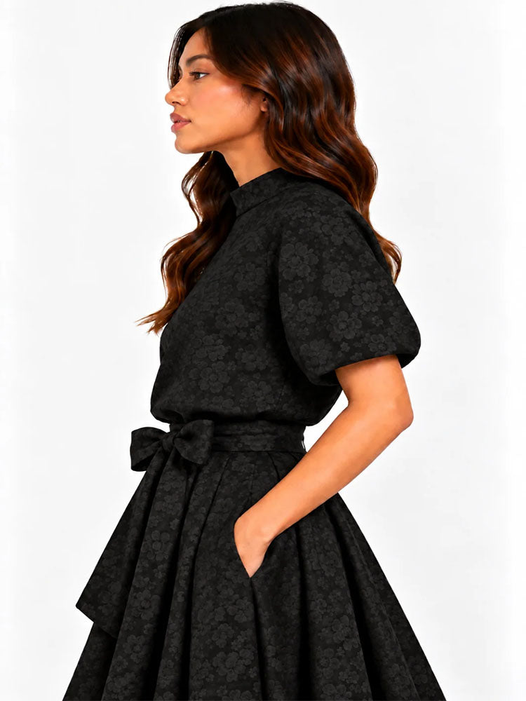 Kate & Pippa Ava Jacquard Bow Top In Black