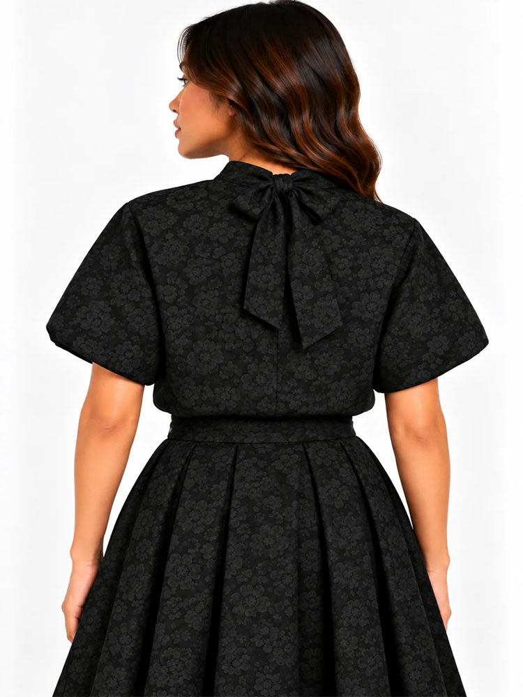 Kate & Pippa Ava Jacquard Bow Top In Black