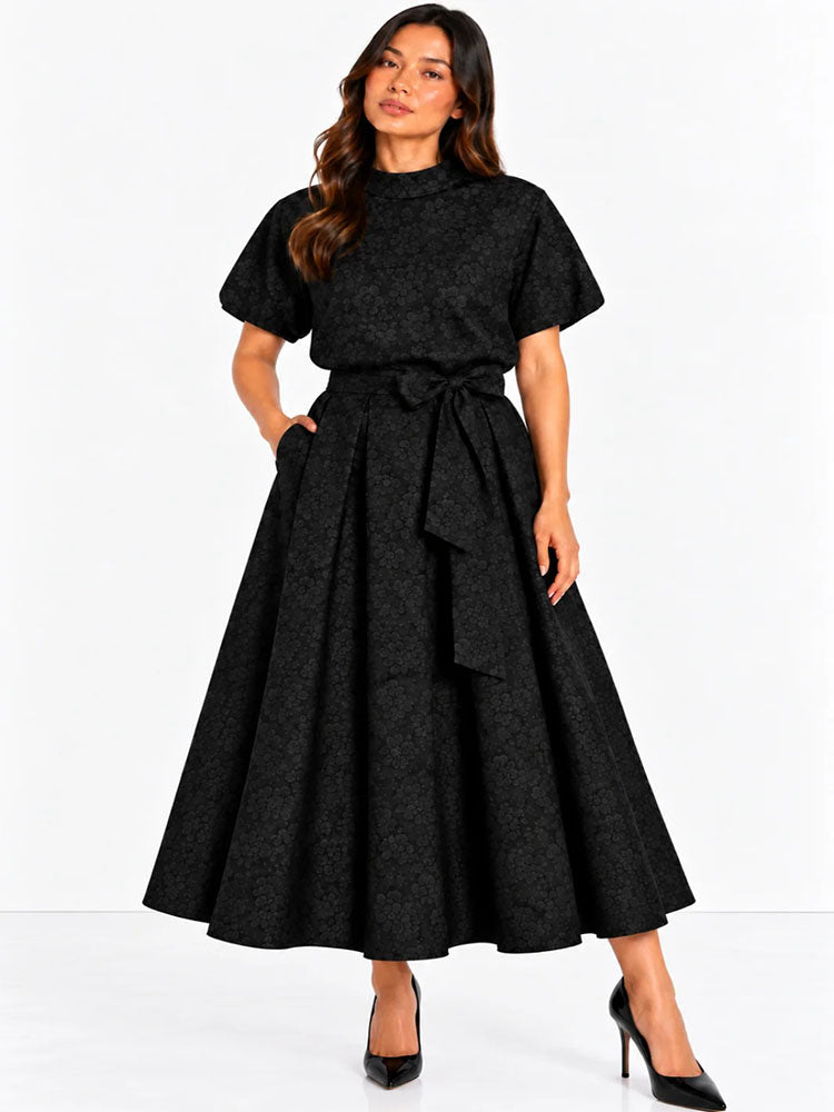 Kate & Pippa Ava Jacquard Bow Top In Black