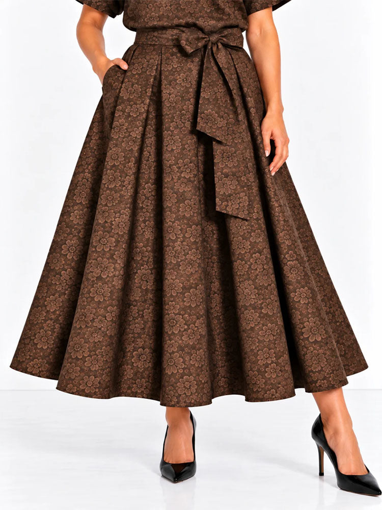 Kate & Pippa Blair Jacquard Skirt In Brown