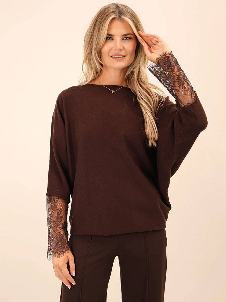 Kate & Pippa Blakely Lace Knit In Chocolate Brown