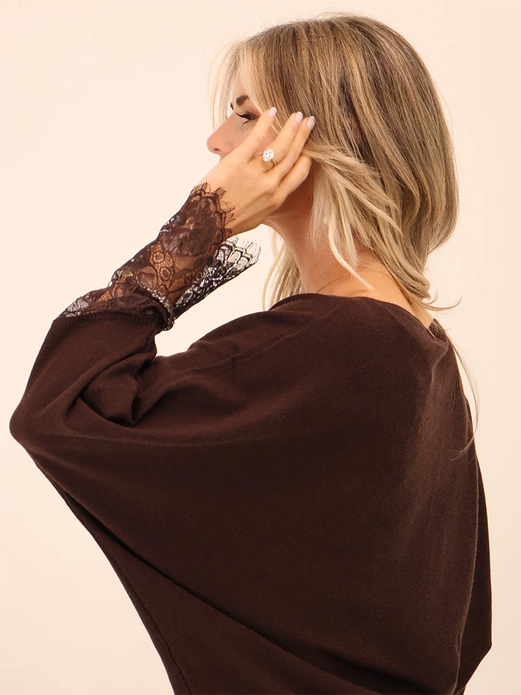 Kate & Pippa Blakely Lace Knit In Chocolate Brown