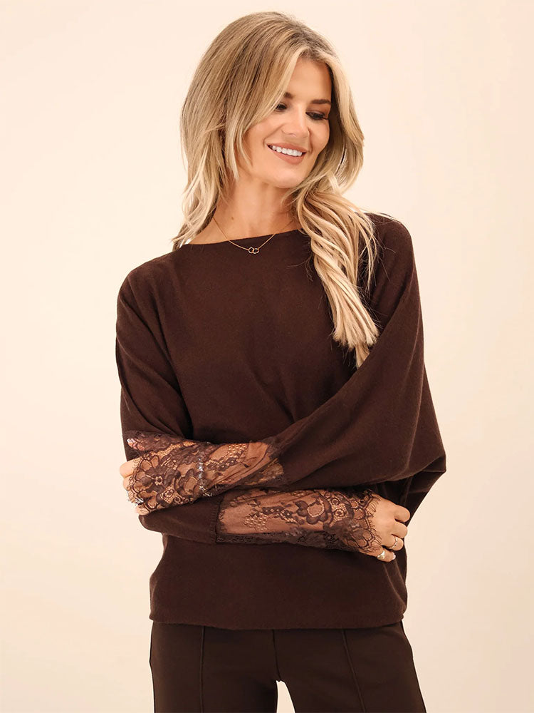 Kate & Pippa Blakely Lace Knit In Chocolate Brown