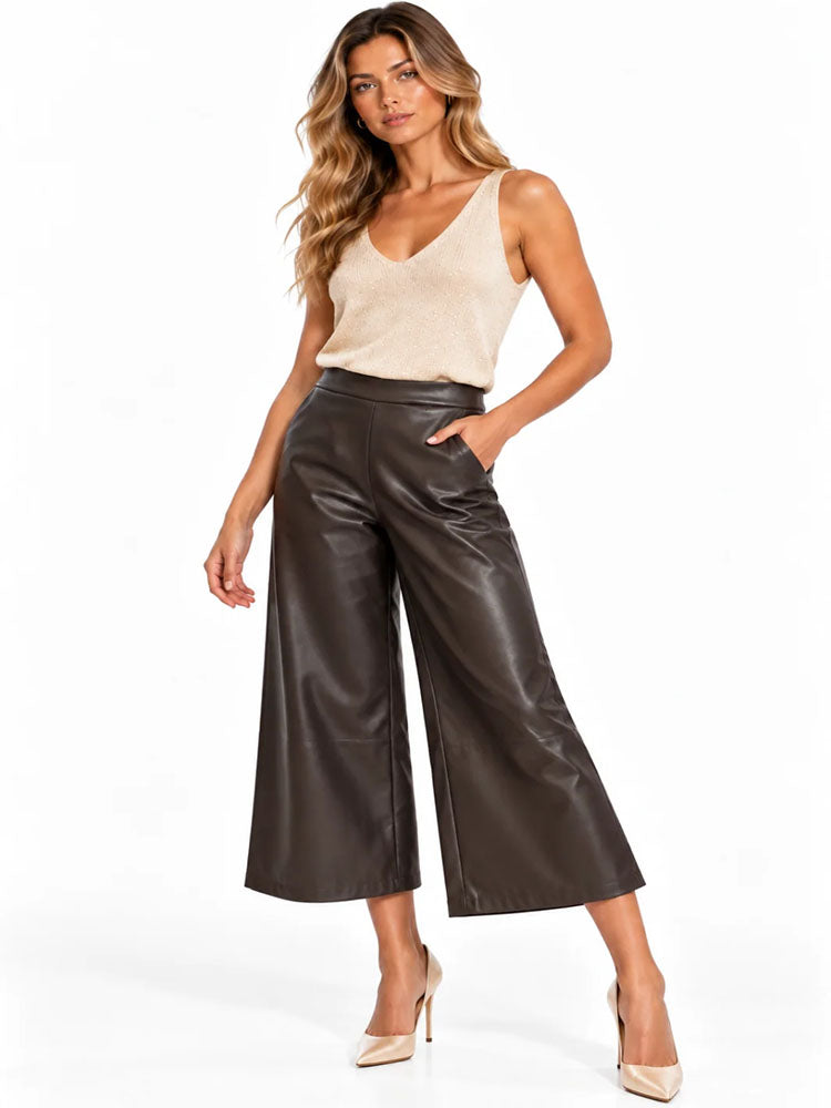 Kate & Pippa Dion Faux Leather Trousers In Brown