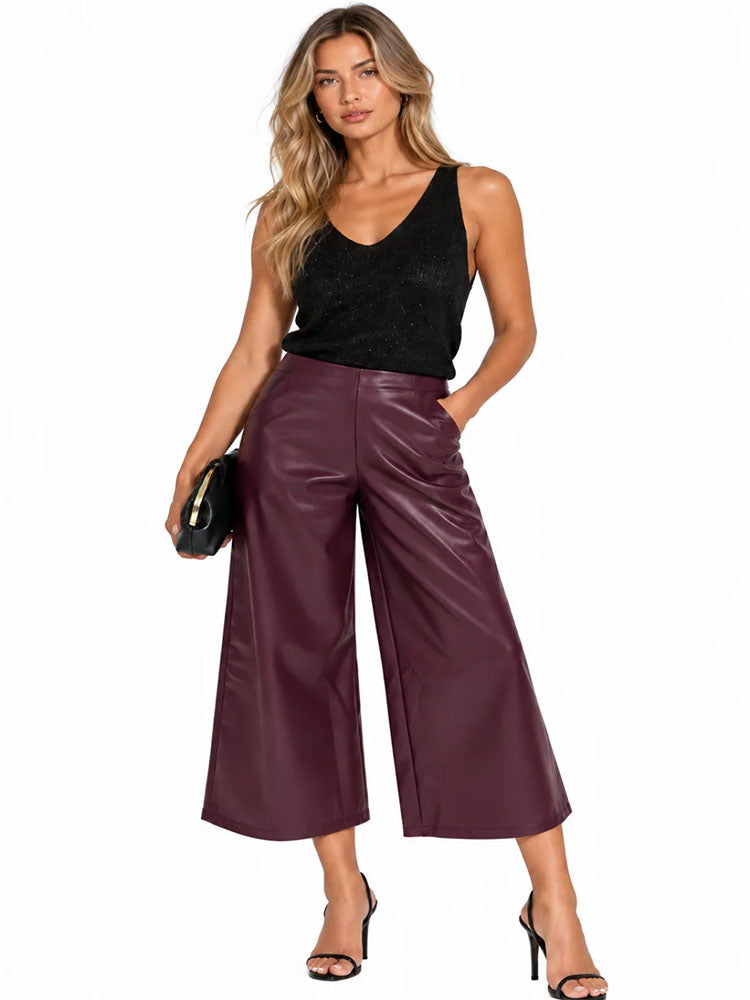 Kate & Pippa Dion Faux Leather Trousers In Burgundy