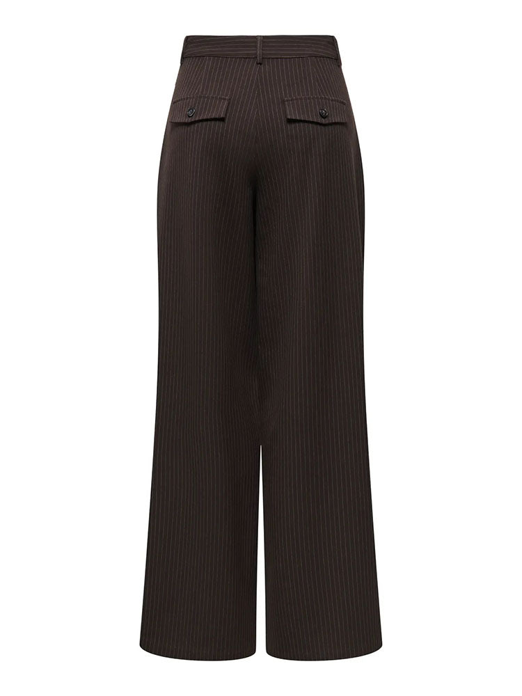 Onlzina Mid Waist Wide Leg Trousers-Brown/Light Grey Pinstripe