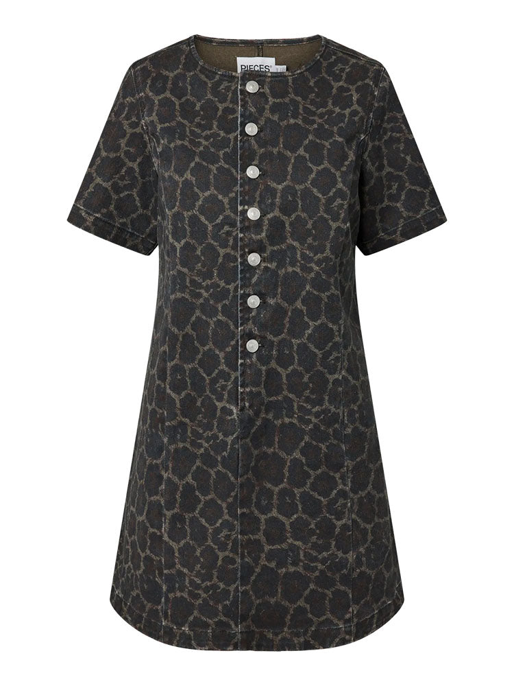 Pceida Short Denim Dress-Jaguar Print