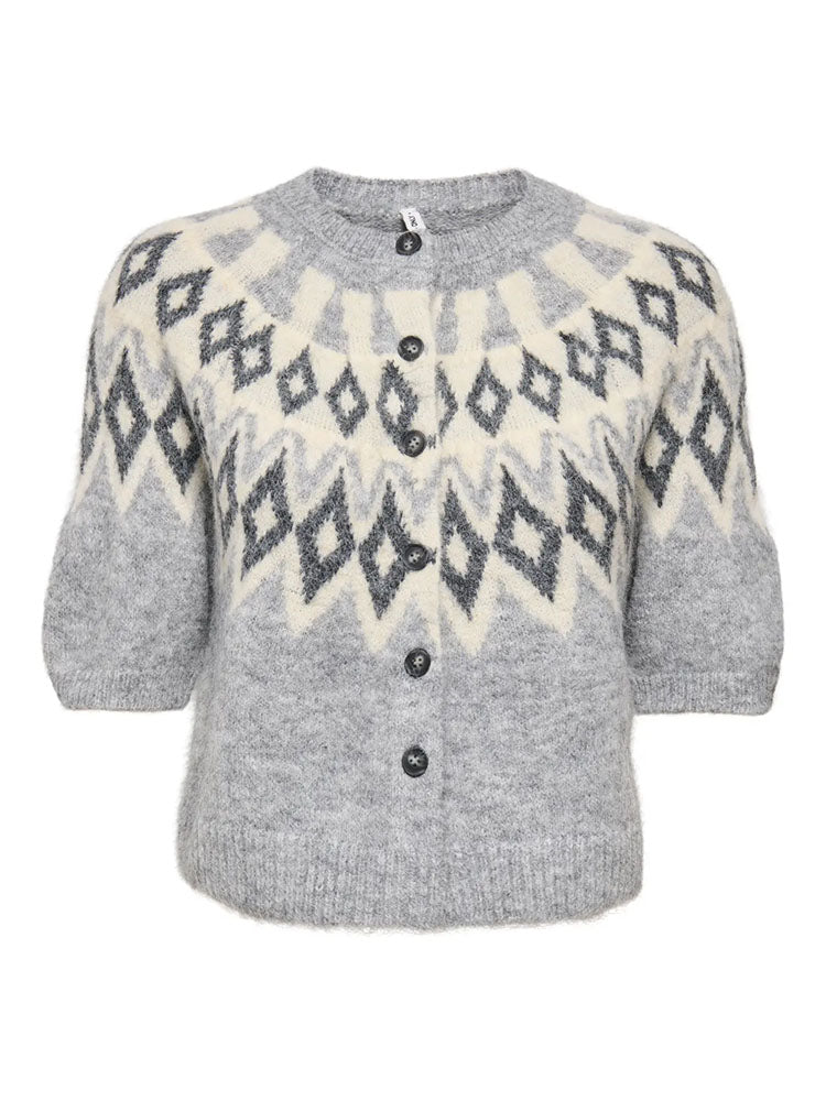 Onlreykja Short Sleeve Cardigan -Grey Multi Pattern