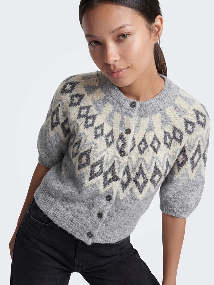 Onlreykja Short Sleeve Cardigan -Grey Multi Pattern
