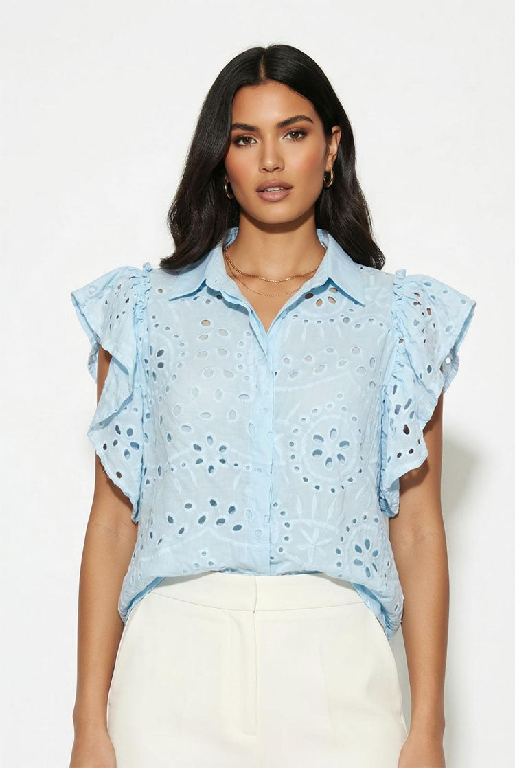 Baby Blue Broderie Anglaise Top-By Marc Angelo
