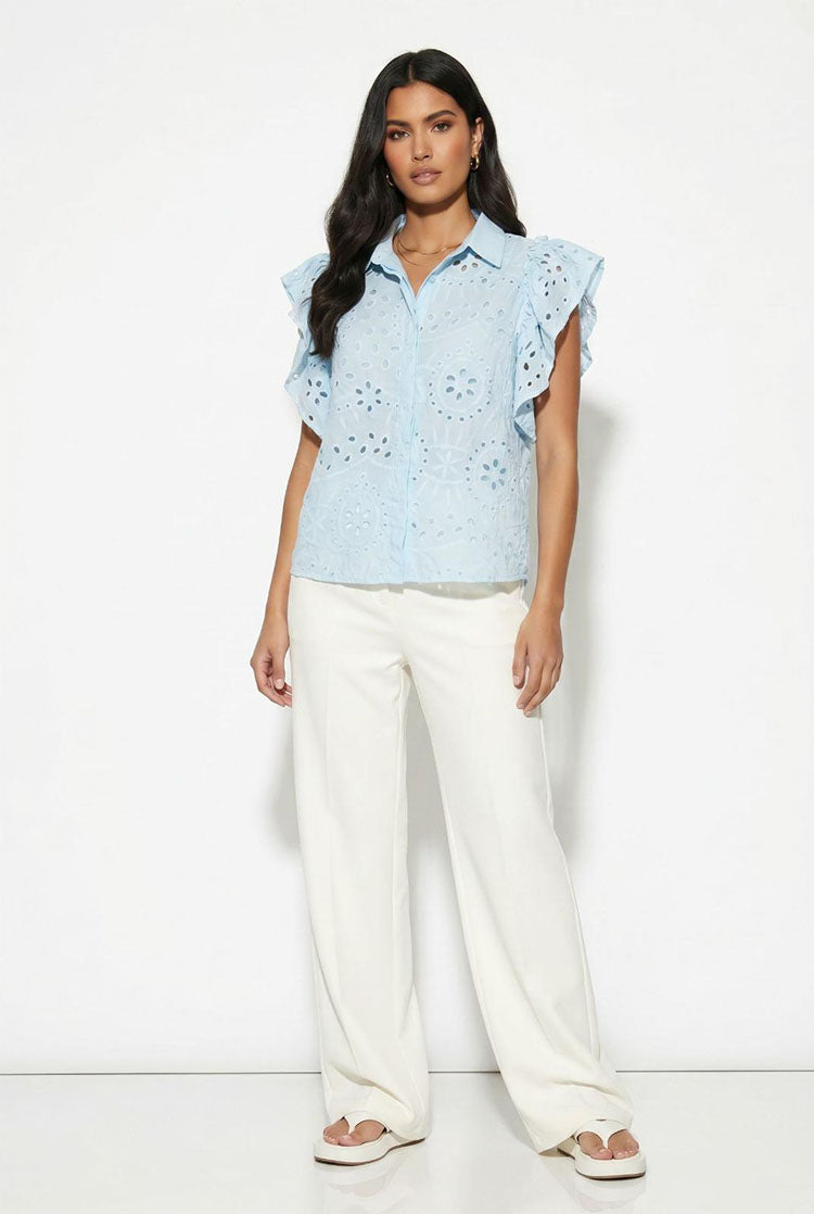 Baby Blue Broderie Anglaise Top-By Marc Angelo