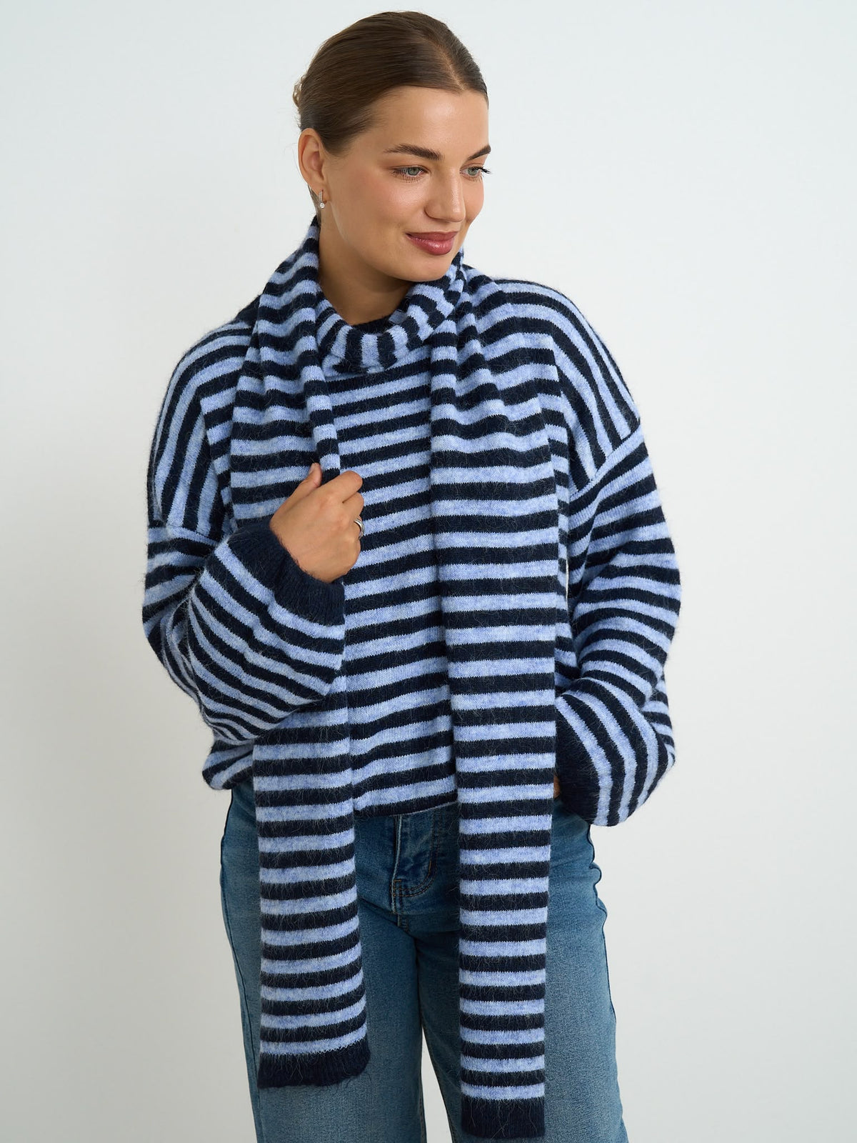 Kyla Knit with Scarf- Blue