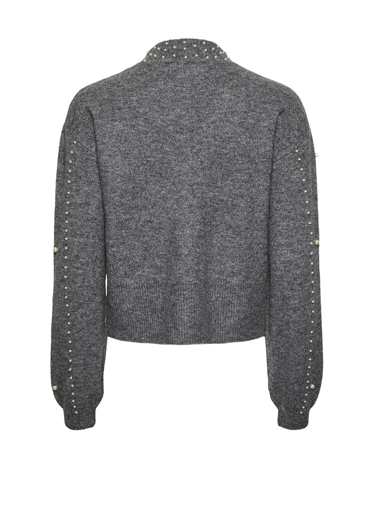 Pcrea High Neck Pearl Knit Swester-Grey