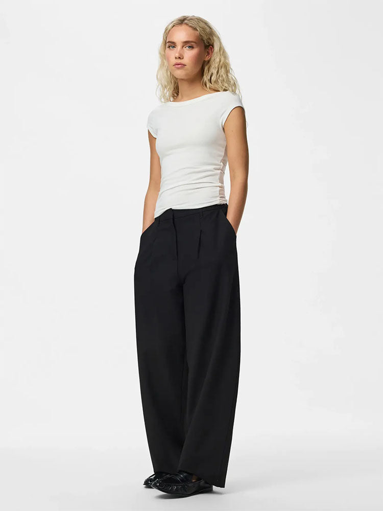 Pcbosella Mid Waist Barrel Trousers-Black