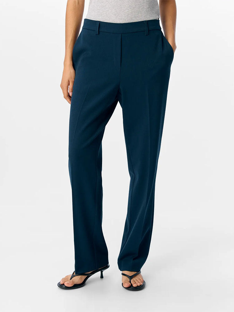 Objlisa Mid Waist Straight Trousers-Navy