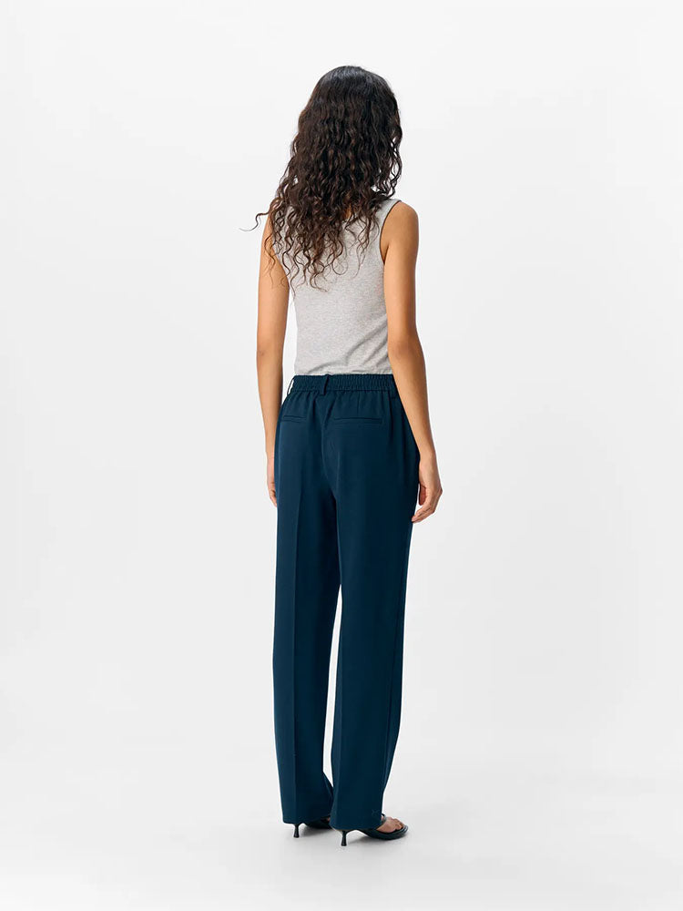 Objlisa Mid Waist Straight Trousers-Navy